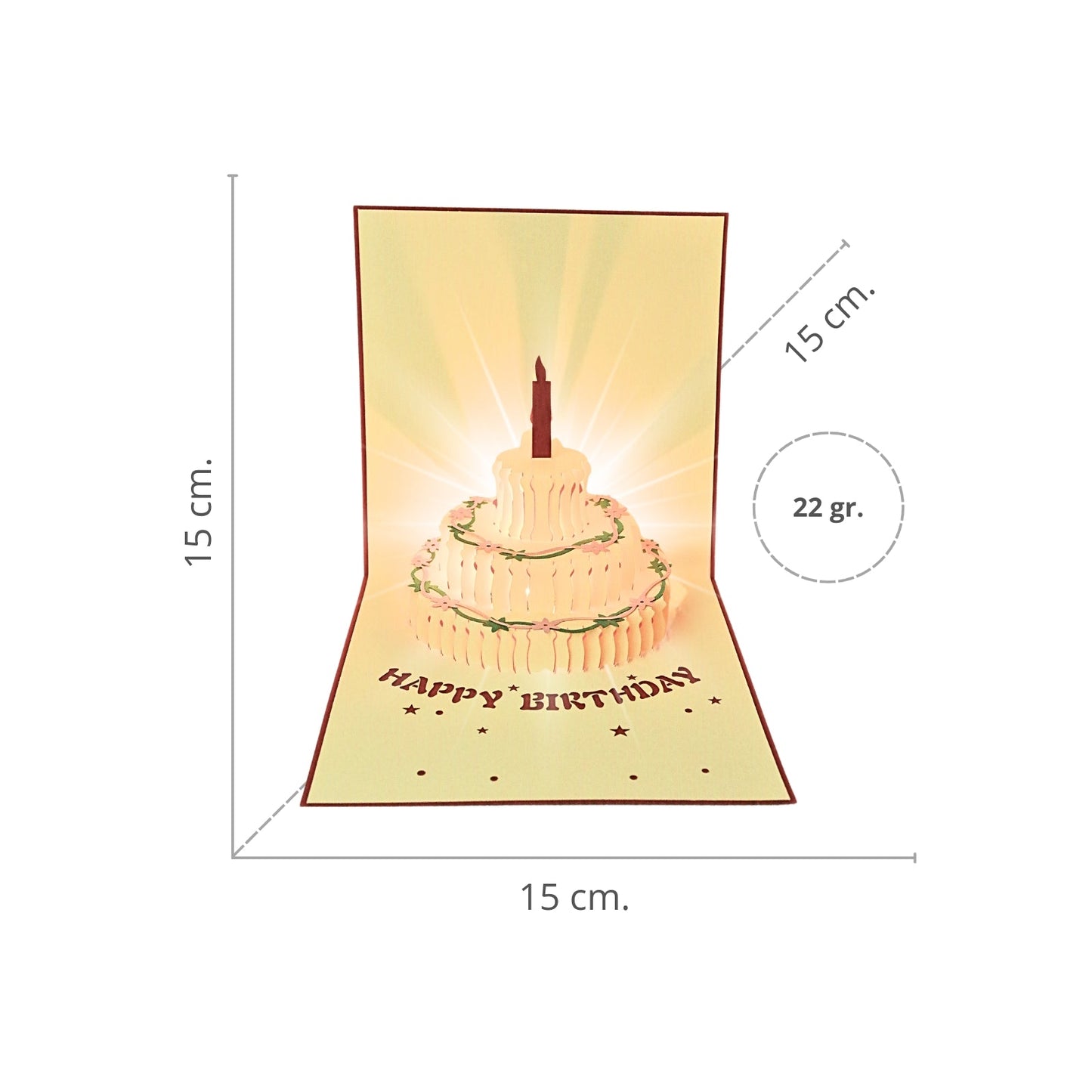 Tarjeta Plegable Pastel de Cumpleaños con Efecto 3D Rojo (Con Luz y Música)