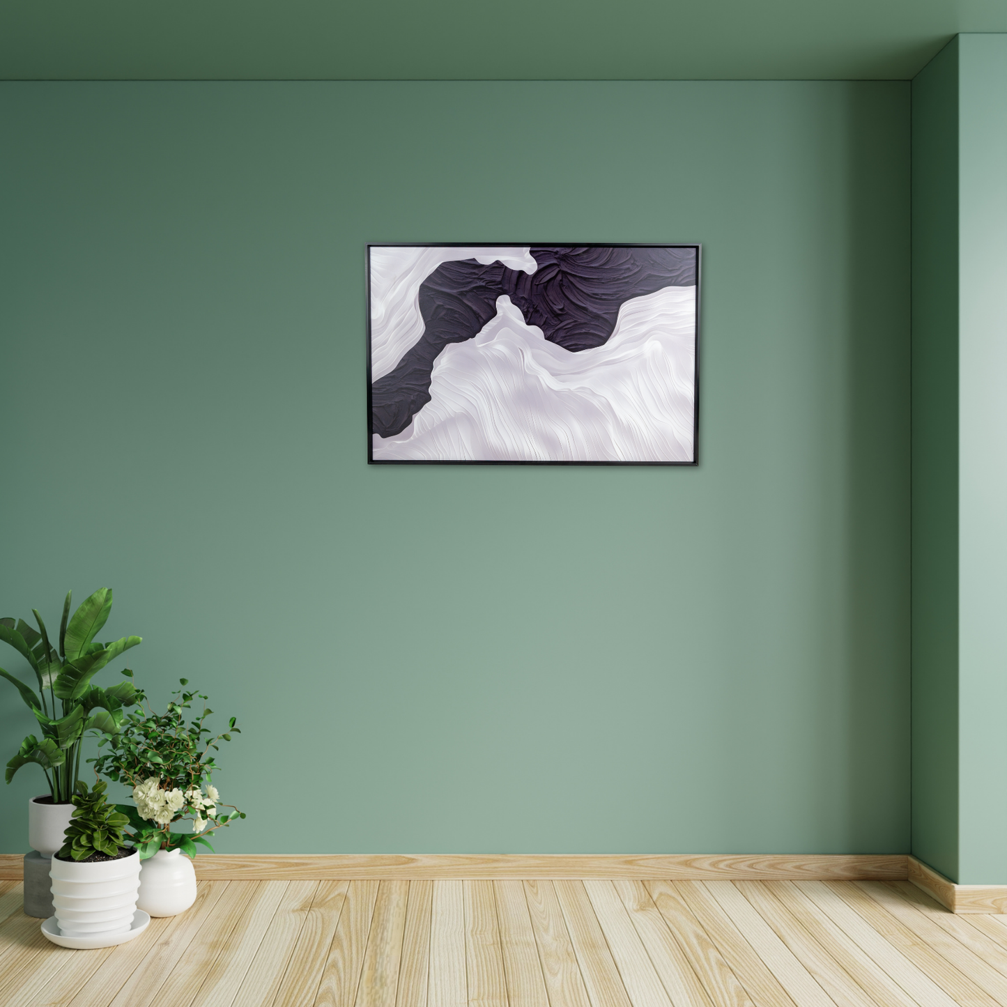 Cuadro Decorativo Textura Olas del Mar Blanco y Negro 40 x 60 Cm