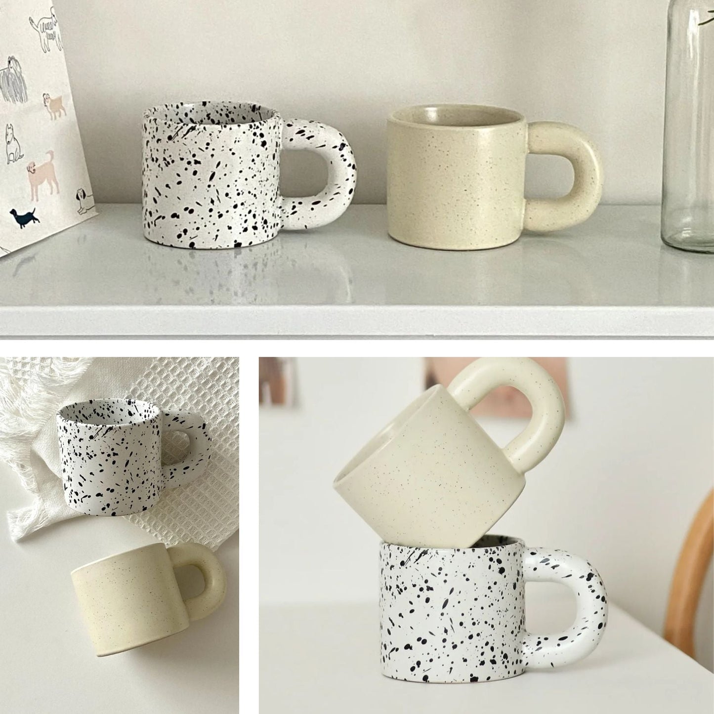 Taza de Cerámica Estilo Nórdico 300 ml Blanco Pintas