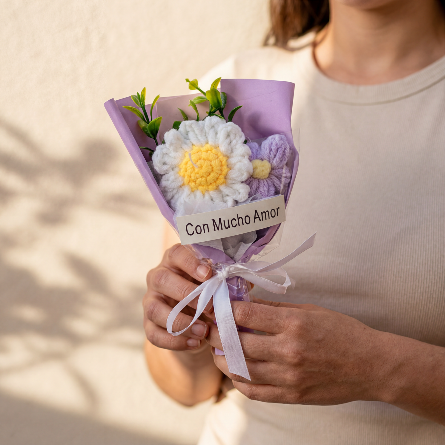 Ramo de Flores Eternas Crochet Regalo Morado