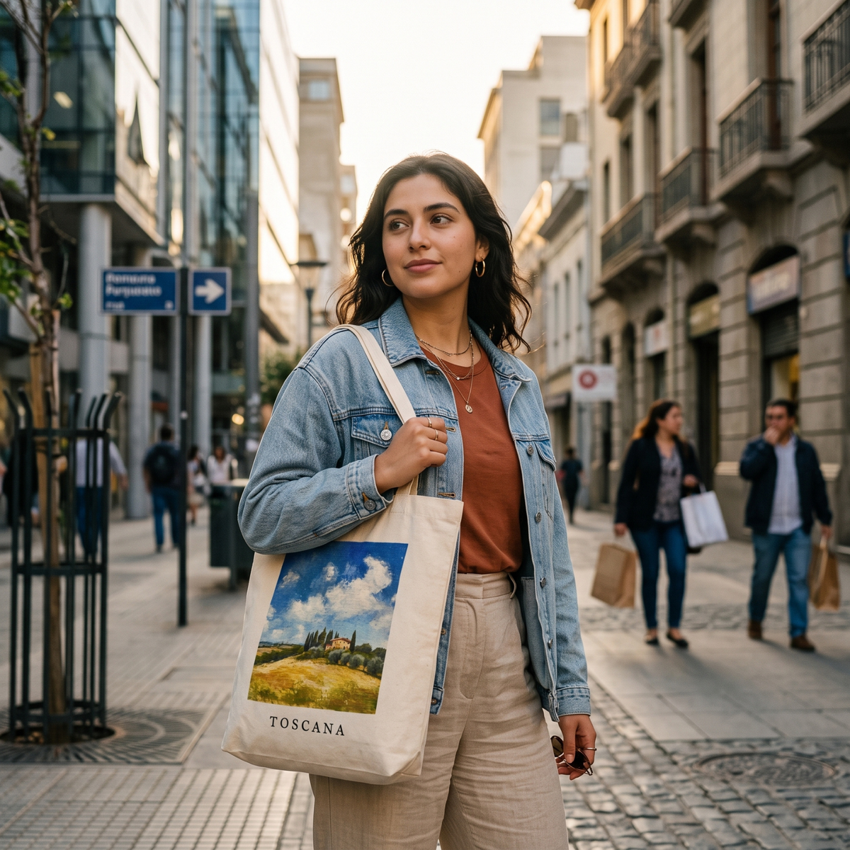 Tote Bag de Lona Con Broche Metálico Modelo Toscana