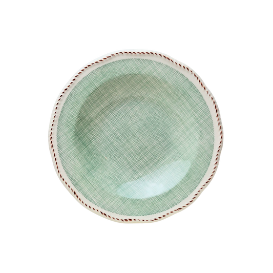 Plato de Sopa Cerámica Esmaltada Diseño Tartán Verde