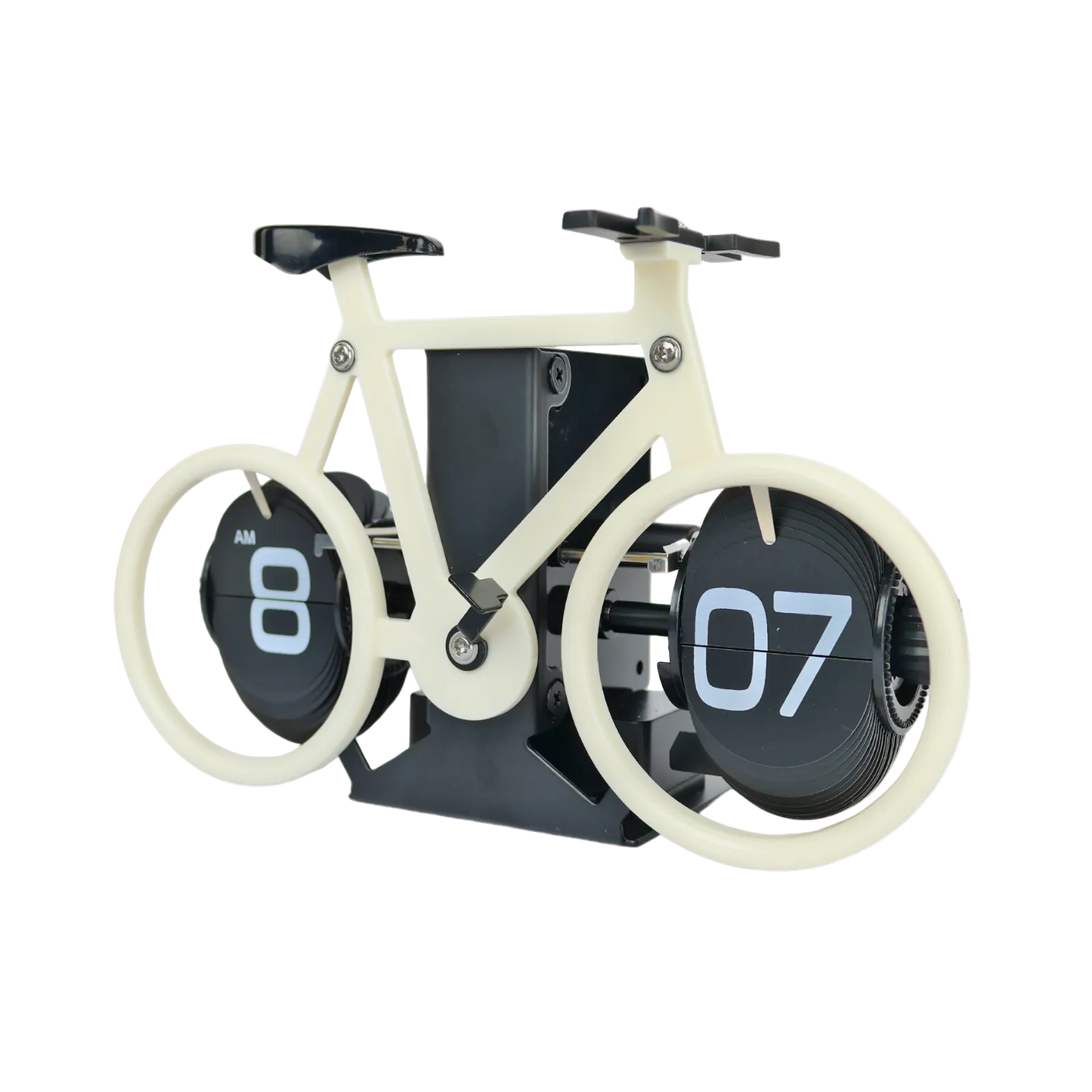 Reloj de Escritorio Mecánico Giratorio Bicicleta Beige