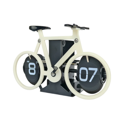 Reloj de Escritorio Mecánico Giratorio Bicicleta Beige