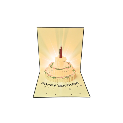 Tarjeta Plegable Pastel de Cumpleaños con Efecto 3D Azul (con Luz y Música)