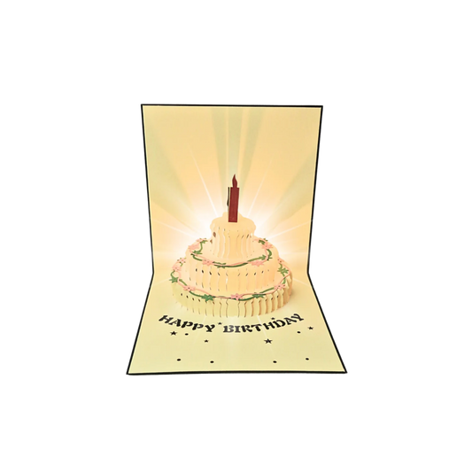Tarjeta Plegable Pastel de Cumpleaños con Efecto 3D Azul (con Luz y Música)