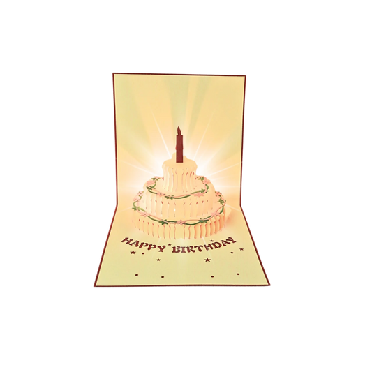 Tarjeta Plegable Pastel de Cumpleaños con Efecto 3D Rojo (Con Luz y Música)