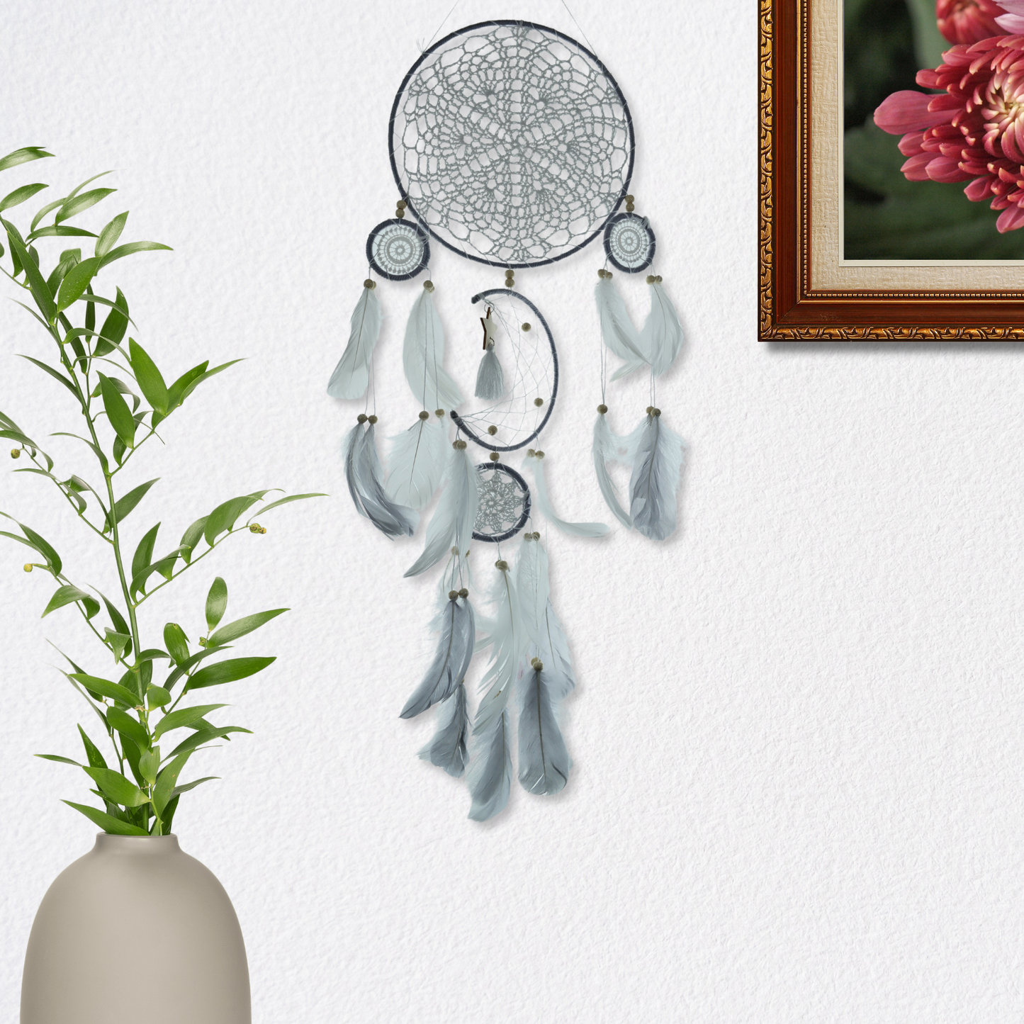Atrapasueños Colgante Con Plumas 5 Unidades Color Gris