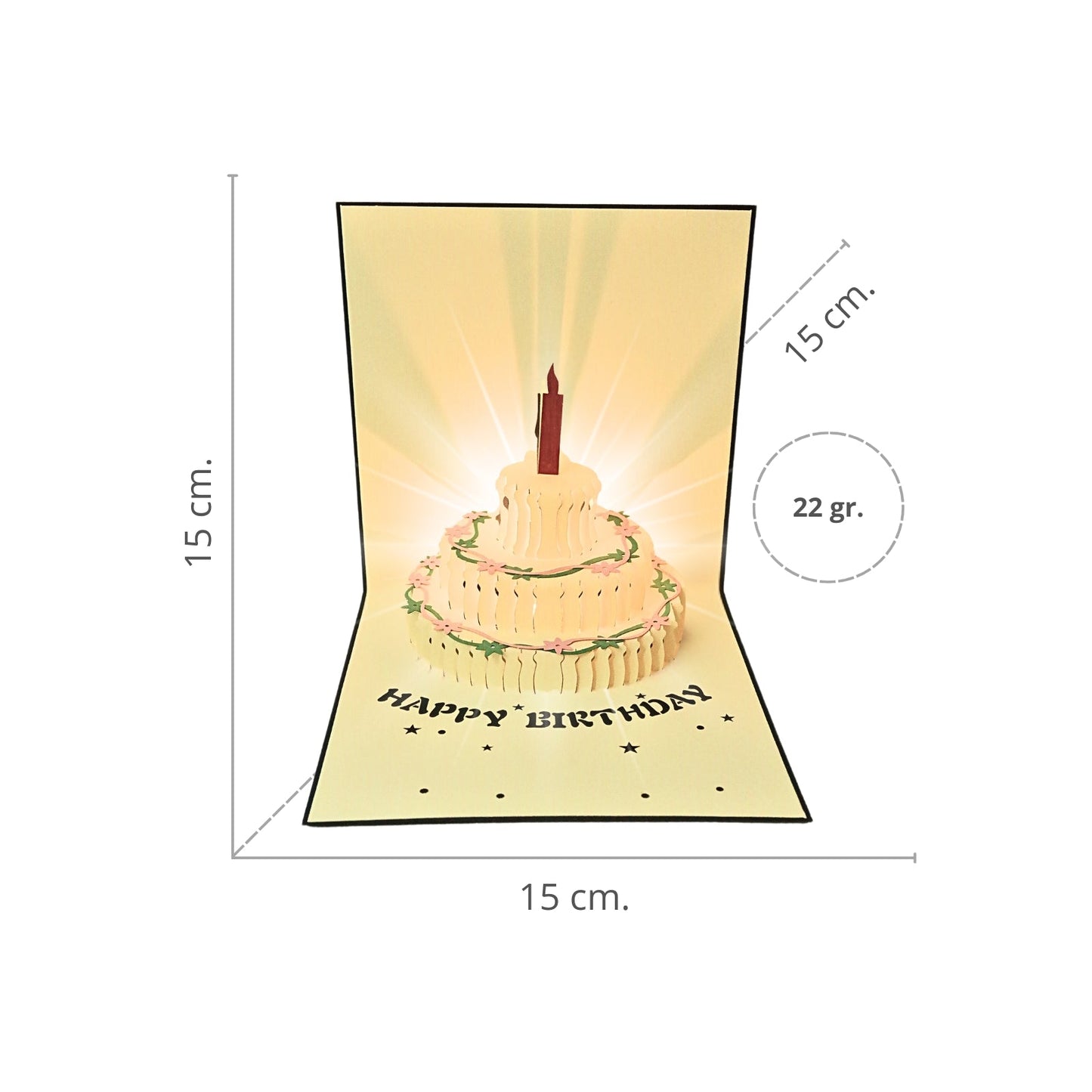 Tarjeta Plegable Pastel de Cumpleaños con Efecto 3D Azul (con Luz y Música)