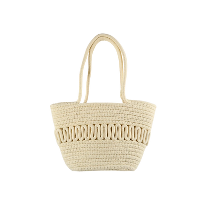 Bolso De Playero Casual Tejido Yute Algodón Beige Liso