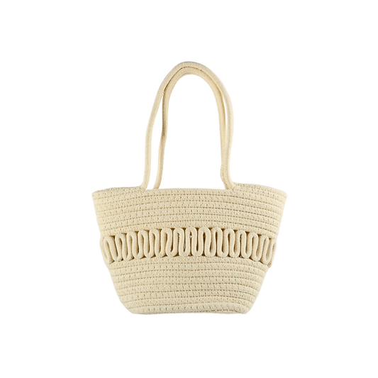 Bolso De Playero Casual Tejido Yute Algodón Beige Liso