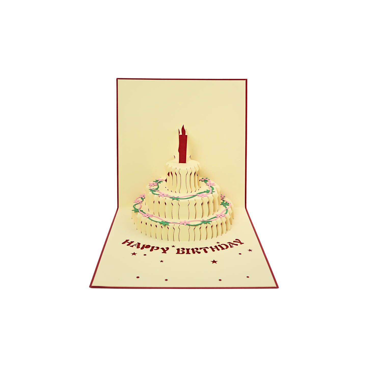 Tarjeta Plegable Pastel de Cumpleaños con Efecto 3D Rojo