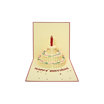 Tarjeta Plegable Pastel de Cumpleaños con Efecto 3D Rojo