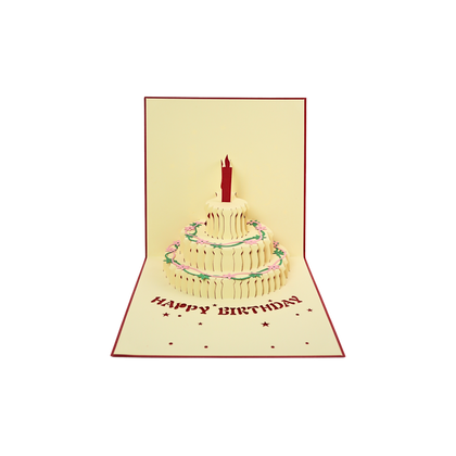 Tarjeta Plegable Pastel de Cumpleaños con Efecto 3D Rojo