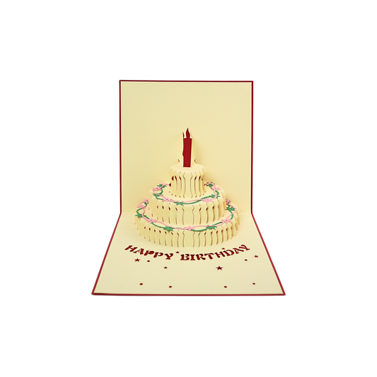 Tarjeta Plegable Pastel de Cumpleaños con Efecto 3D Rojo
