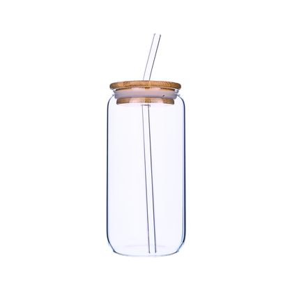 Vaso De Vidrio Con Tapa De Bambú 550ml