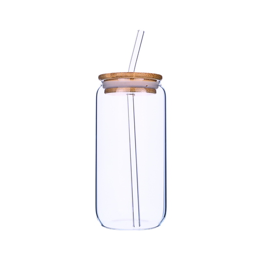 Vaso De Vidrio Con Tapa De Bambú 550ml