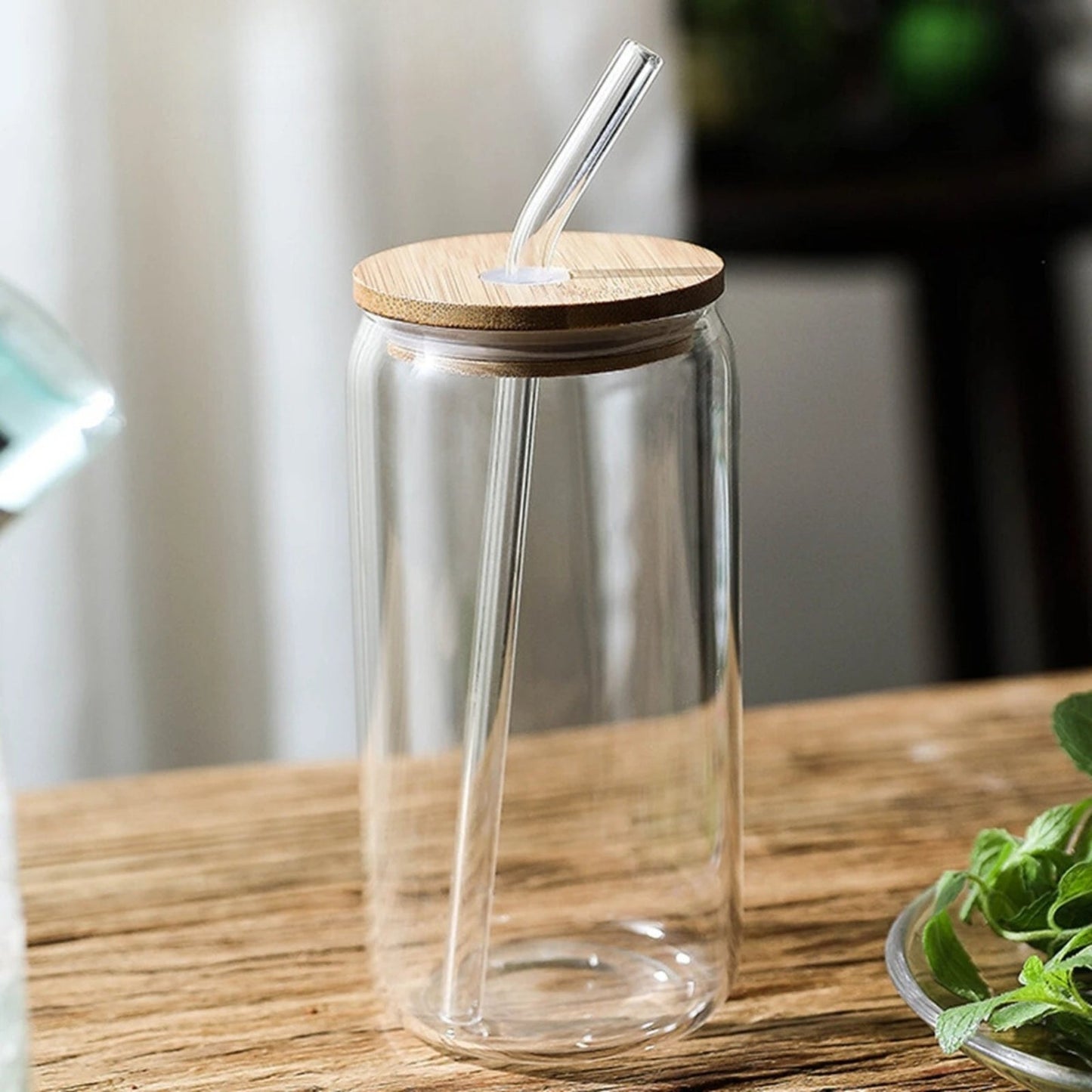 Vaso De Vidrio Con Tapa De Bambú 550ml