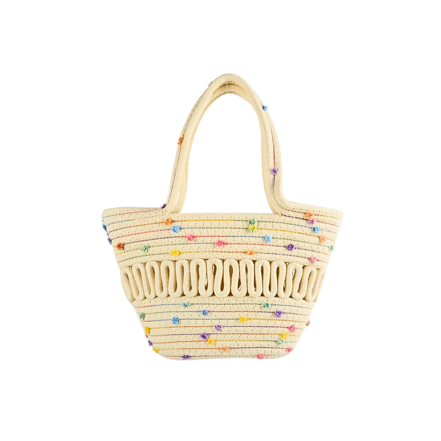 Bolso De Playero Casual Tejido Yute Algodón Beige Puntos