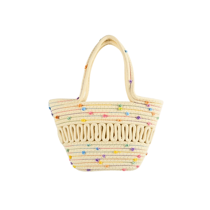 Bolso De Playero Casual Tejido Yute Algodón Beige Puntos