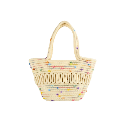 Bolso De Playero Casual Tejido Yute Algodón Beige Puntos