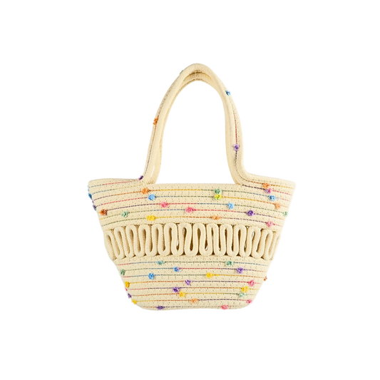 Bolso De Playero Casual Tejido Yute Algodón Beige Puntos
