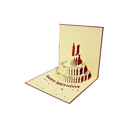 Tarjeta Plegable Pastel de Cumpleaños con Efecto 3D Rojo (Con Luz y Música)