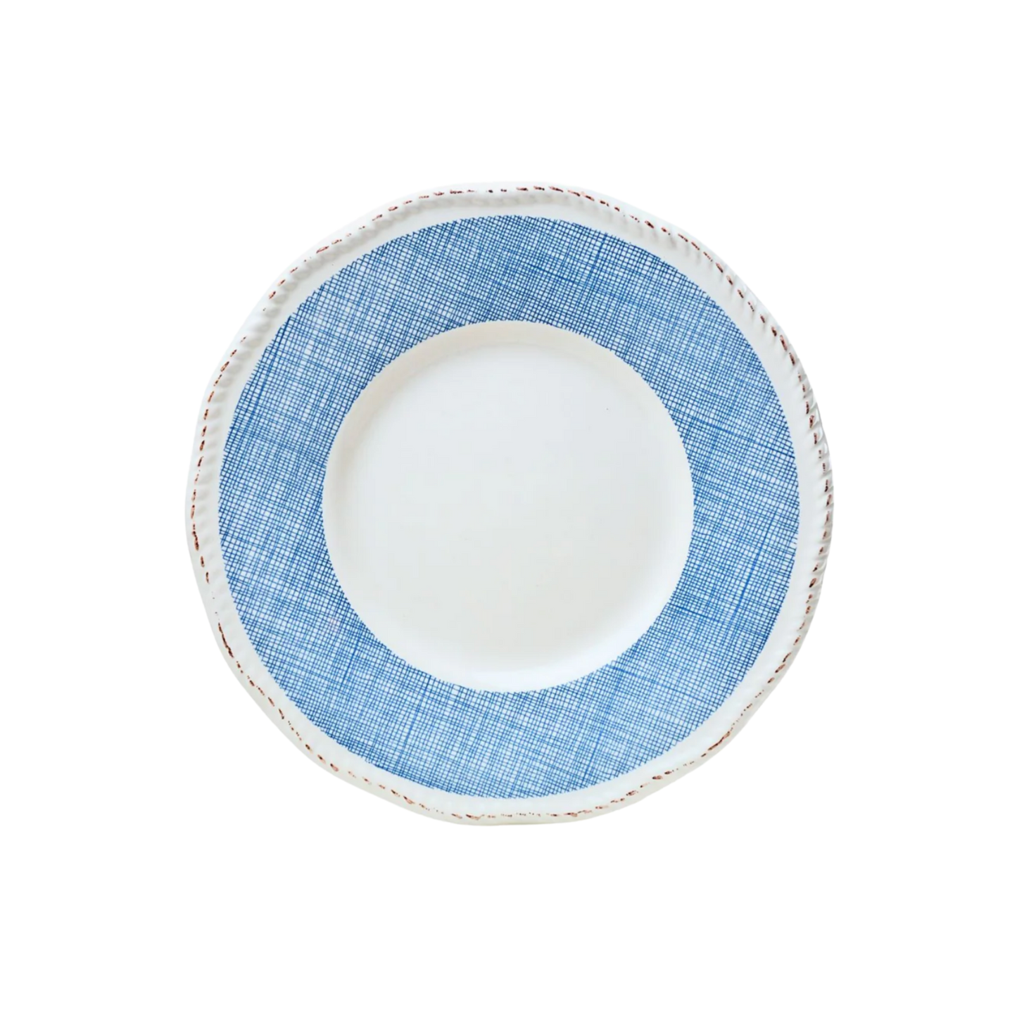Plato Bajo de Cerámica Esmaltada Diseño Tartán Azul