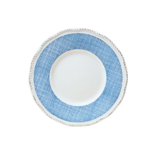 Plato Bajo de Cerámica Esmaltada Diseño Tartán Azul