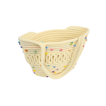 Bolso De Playero Casual Tejido Yute Algodón Beige Puntos