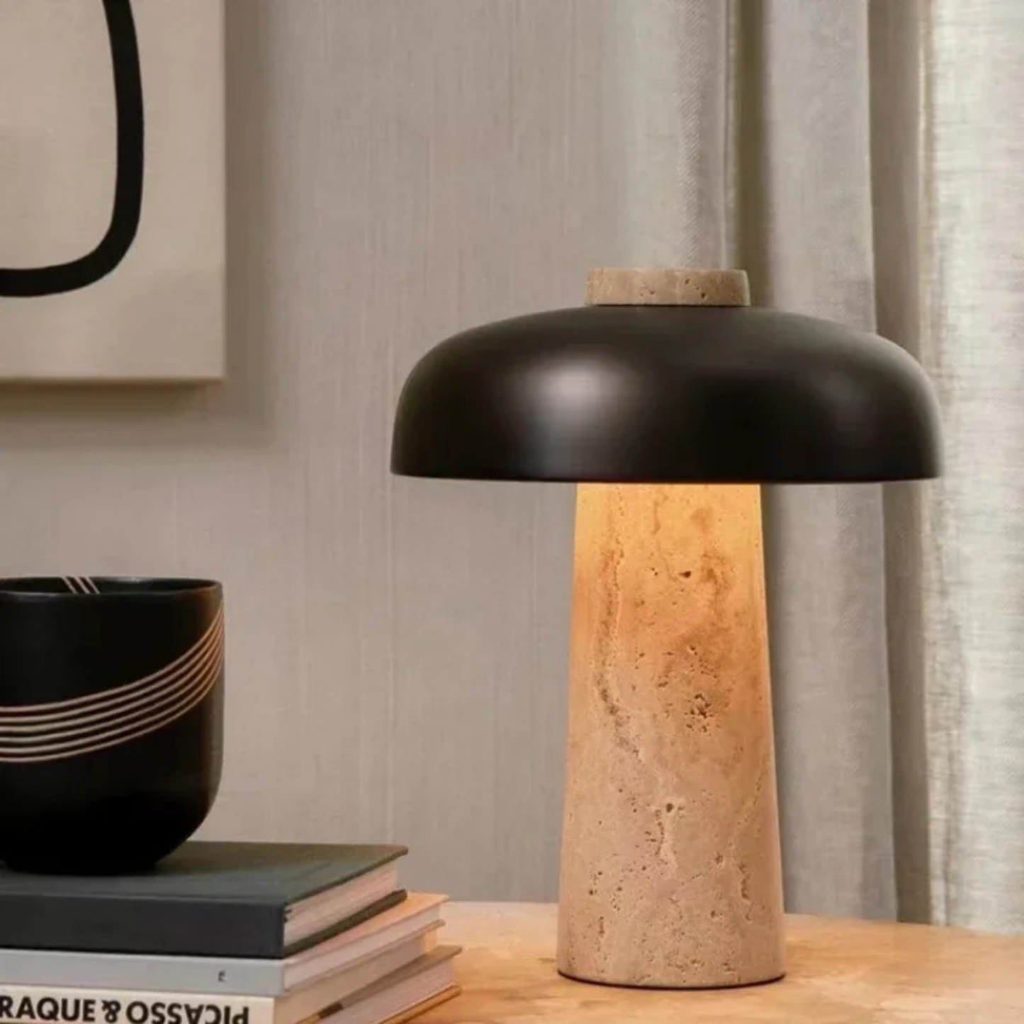 Lámpara LED de Piedra Travertino Elegante Diseño de Setas