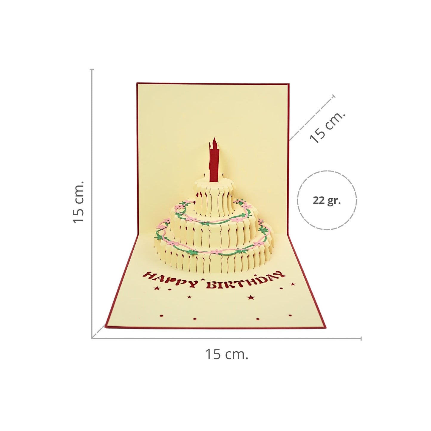 Tarjeta Plegable Pastel de Cumpleaños con Efecto 3D Rojo