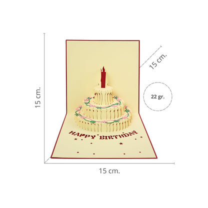 Tarjeta Plegable Pastel de Cumpleaños con Efecto 3D Rojo