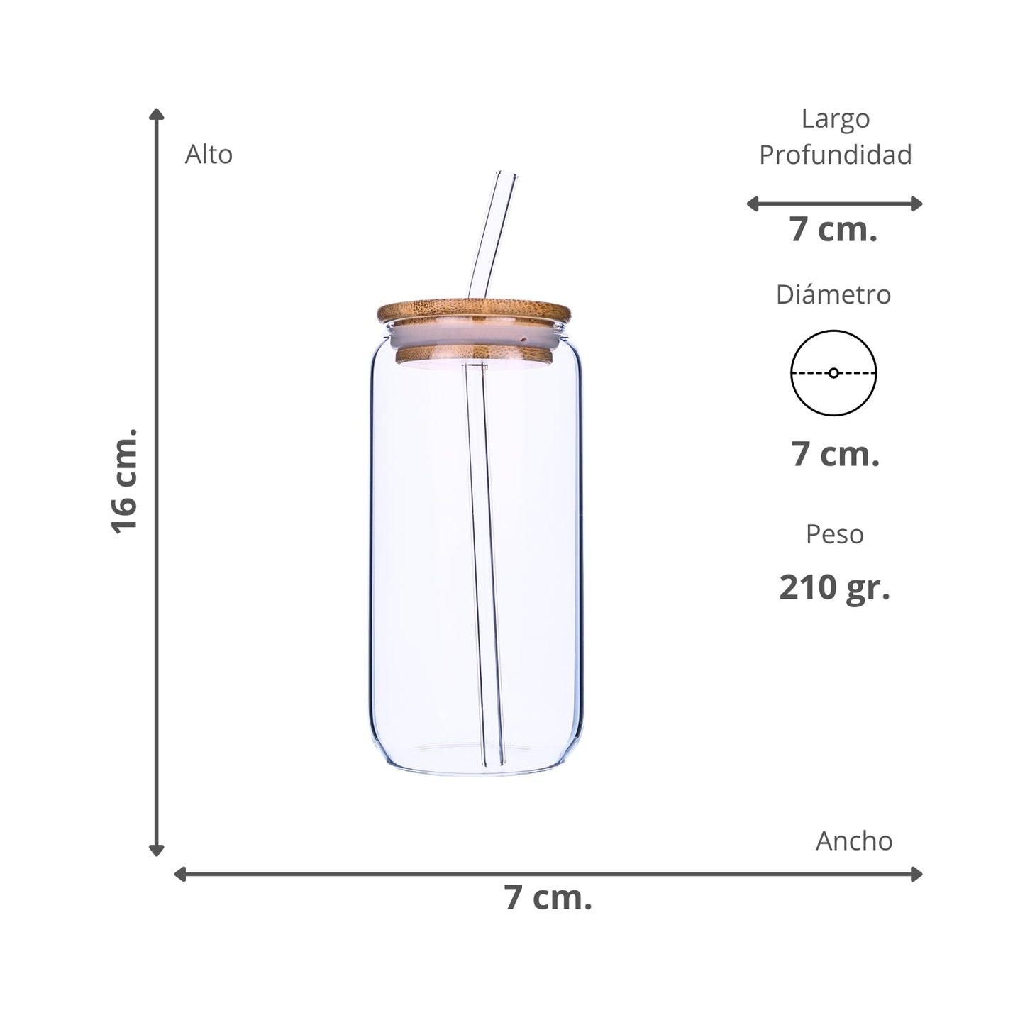 Vaso De Vidrio Con Tapa De Bambú 550ml