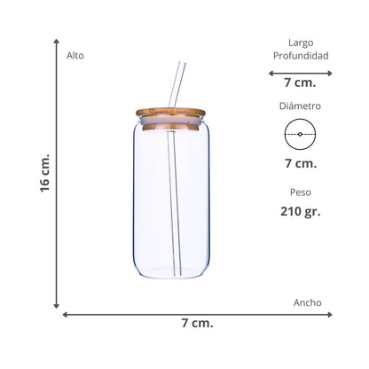 Vaso De Vidrio Con Tapa De Bambú 550ml