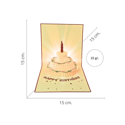Tarjeta Plegable Pastel de Cumpleaños con Efecto 3D Rojo (Con Luz y Música)