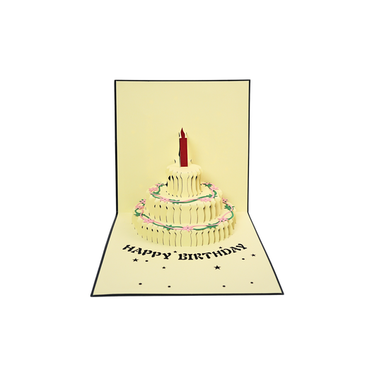 Tarjeta Plegable Pastel de Cumpleaños con Efecto 3D Azul