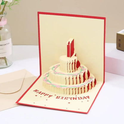 Tarjeta Plegable Pastel de Cumpleaños con Efecto 3D Rojo (Con Luz y Música)