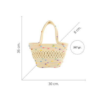 Bolso De Playero Casual Tejido Yute Algodón Beige Puntos