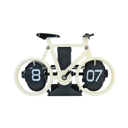 Reloj de Escritorio Mecánico Giratorio Bicicleta Beige