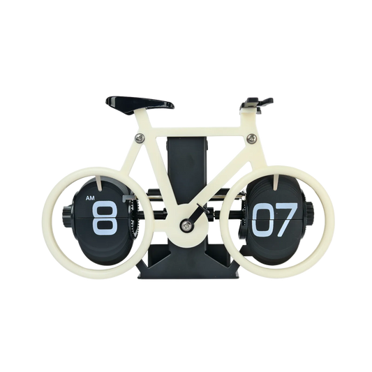 Reloj de Escritorio Mecánico Giratorio Bicicleta Beige