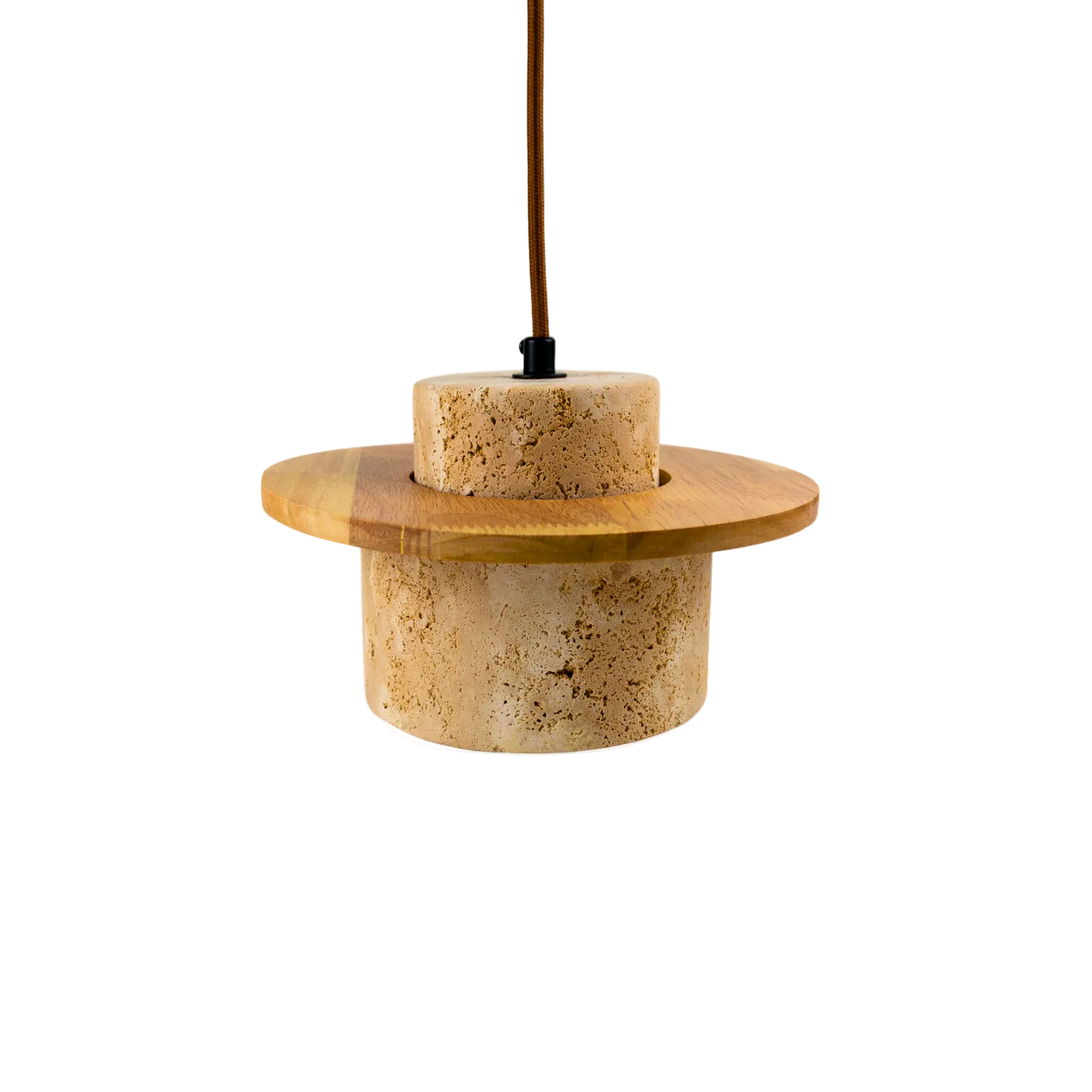 Lámpara Colgante Japonesa de Piedra Travertino y Madera Beige