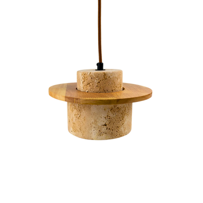Lámpara Colgante Japonesa de Piedra Travertino y Madera Beige