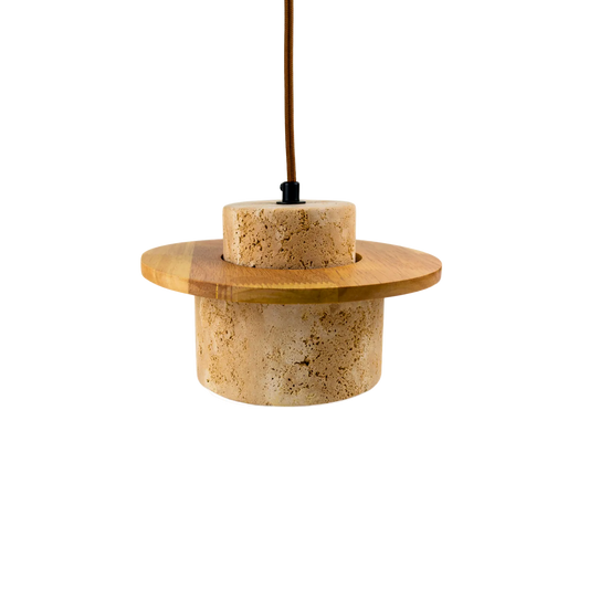 Lámpara Colgante Japonesa de Piedra Travertino y Madera Beige