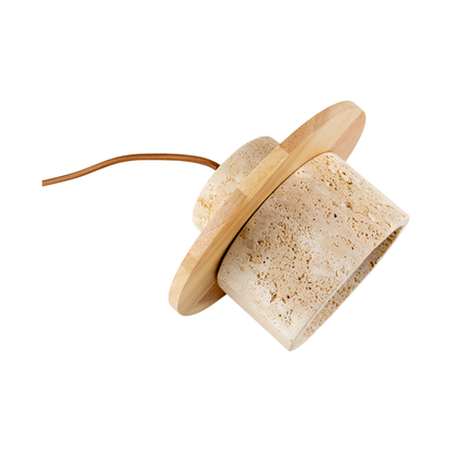 Lámpara Colgante Japonesa de Piedra Travertino y Madera Beige