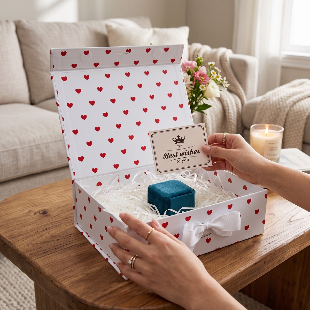 Gift Box Caja Para Regalos Polka Corazones Talla M Blanco