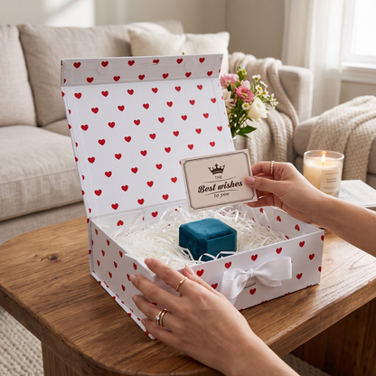 Gift Box Caja Para Regalos Polka Corazones Talla M Blanco