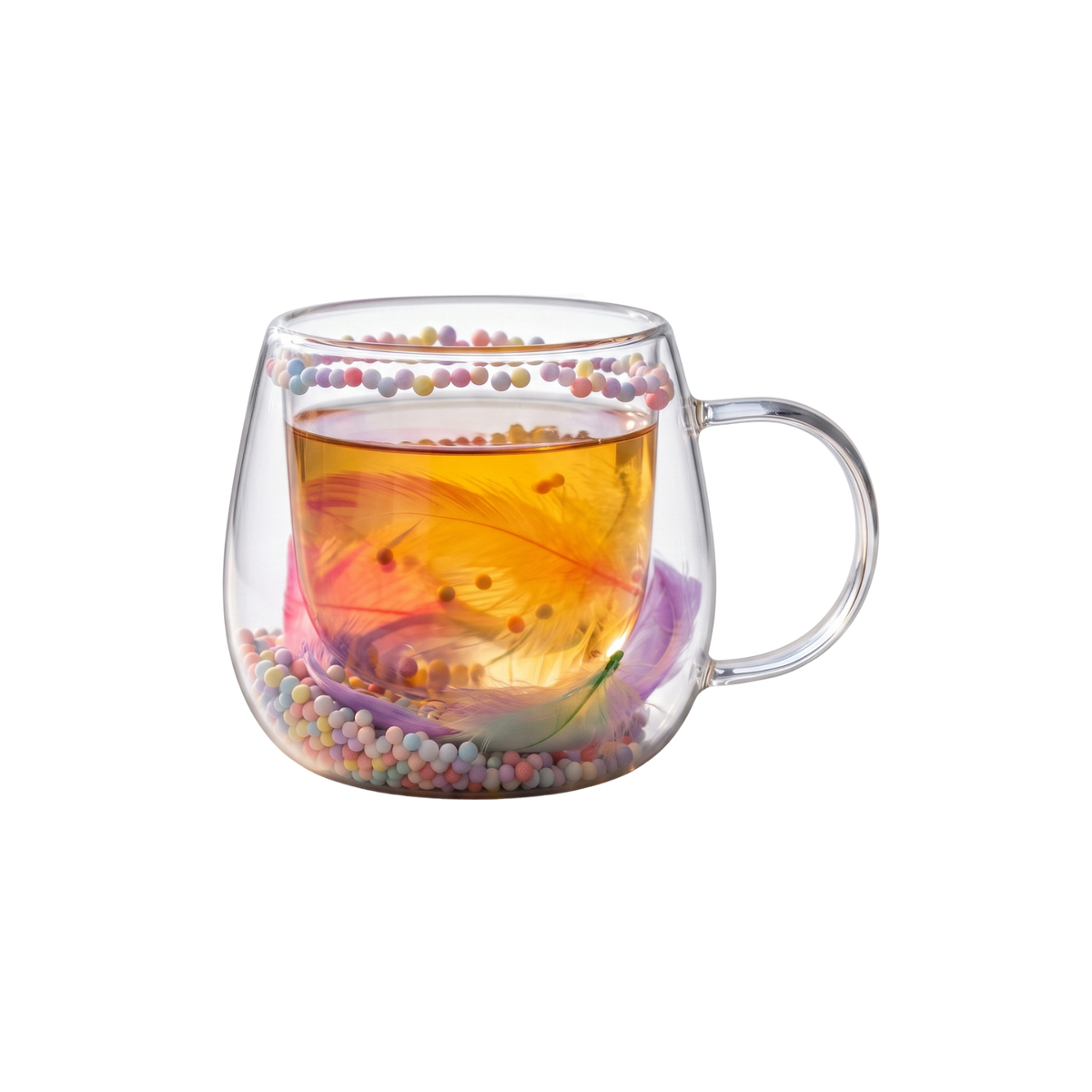 Taza de Vidrio Doble Pared Plumas Rosado 200ml