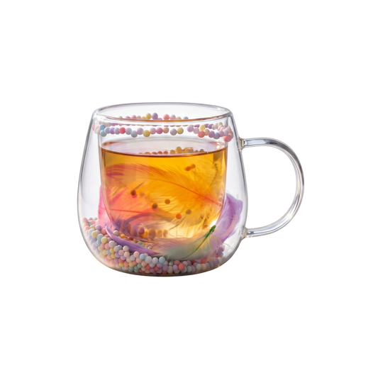 Taza de Vidrio Doble Pared Plumas Rosado 200ml