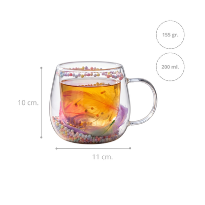 Taza de Vidrio Doble Pared Plumas Rosado 200ml